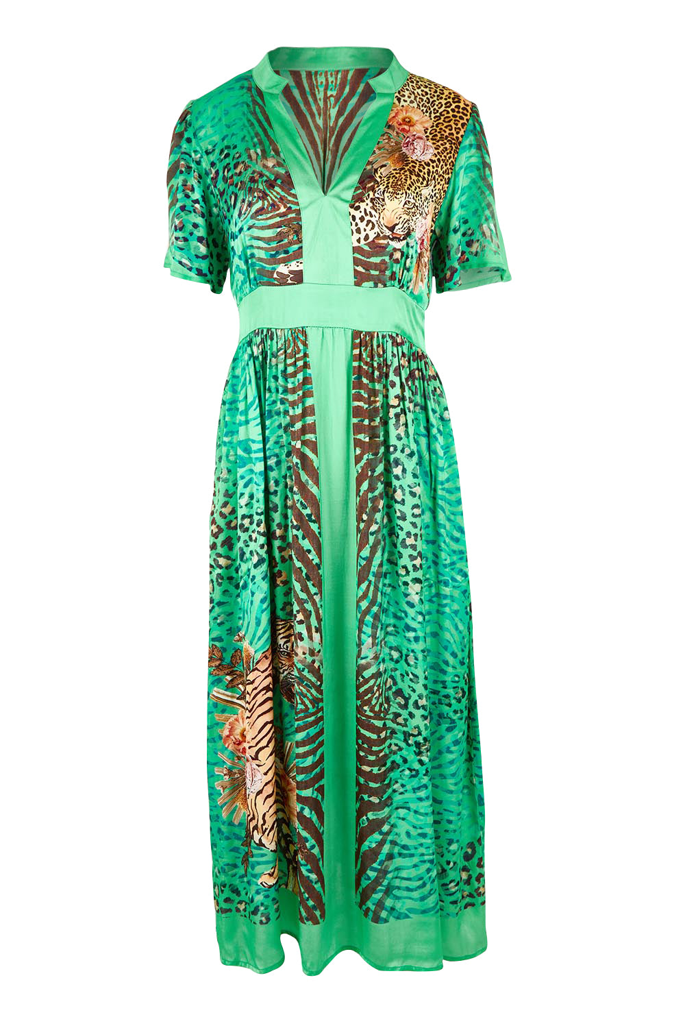 Product shot of the Maasai Midi Dress in colour Emerald (Green), from the front