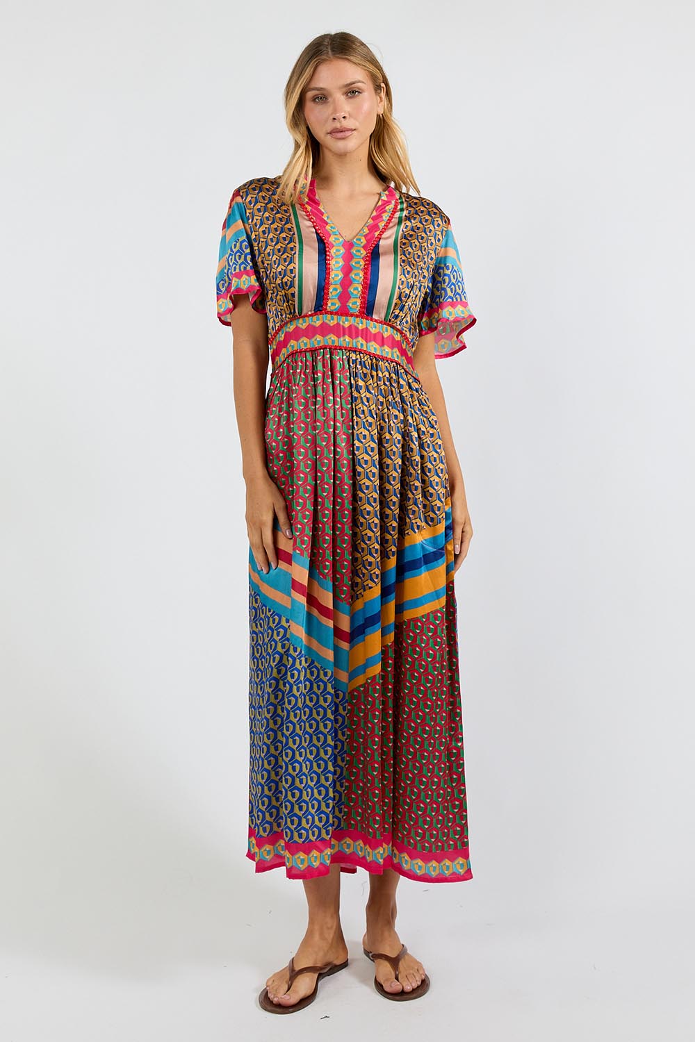 Model Genericm wearing size sample of the Maison Midi Dress – Print in colour Print, from the front