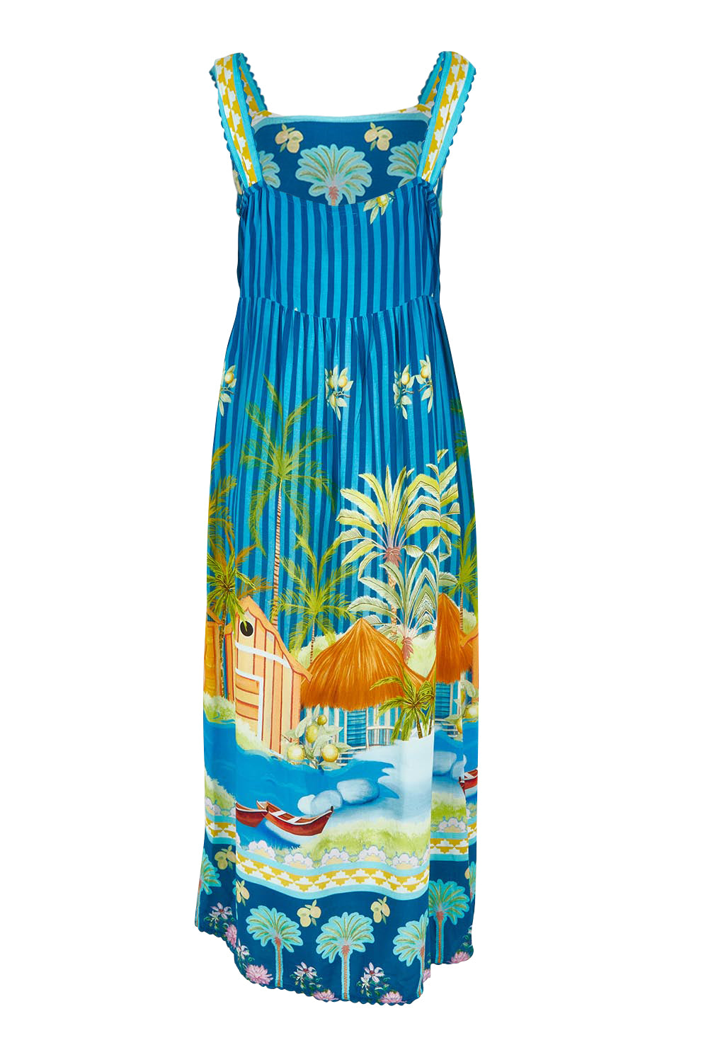 Product shot of the Mardiva Sundress in colour Ocean, from the back
