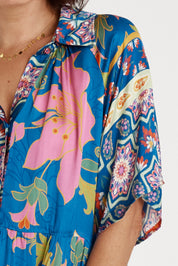 A model wearing the Marquis Modal Blend Dress in colour Ocean (Blue), from the front, cropped image