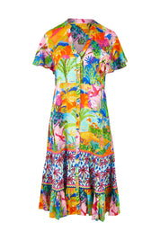 Product shot of the Mirage Dress in colour Print (Blue), from the front