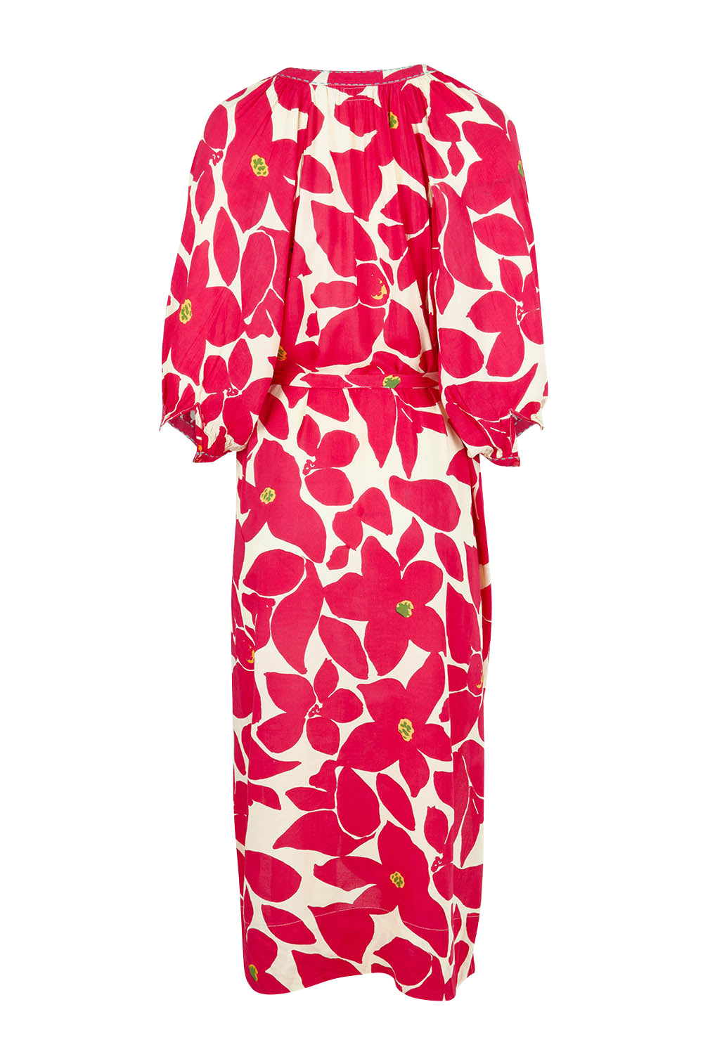 Product shot of the Monte Midi Dress in colour Raspberry (Red), from the back