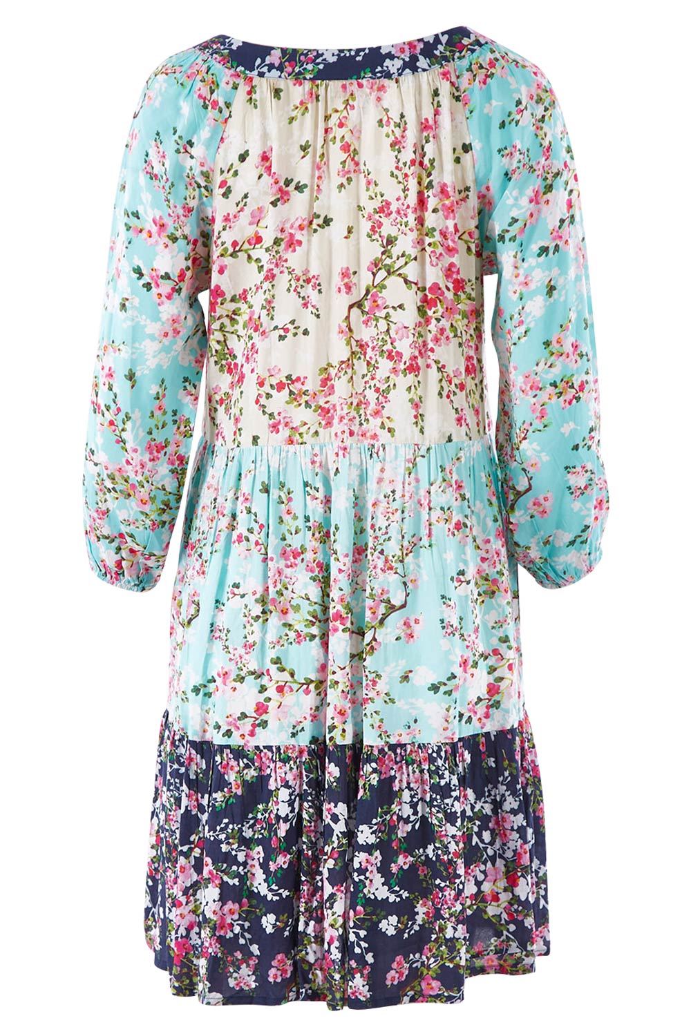 Product shot of the Myoshi Dress in colour Multi (Blue), from the back