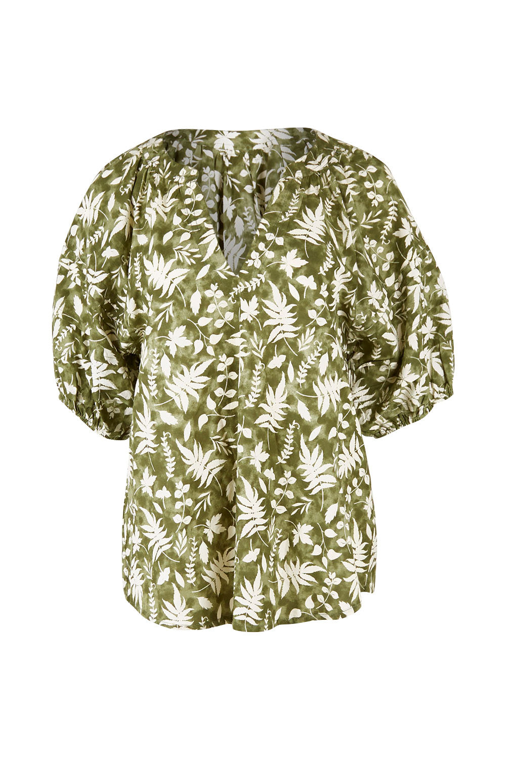 Product shot of the Natura Top in colour Khaki (Green), from the front