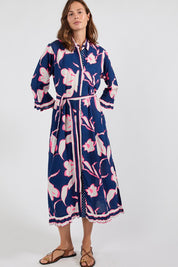 Model Genericm wearing size sample of the Palmilla Shirtmaker Dress – Navy in colour Navy, from the front