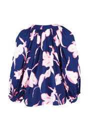 Product shot of the Palmilla Floral Top – Navy in colour Navy, from the back