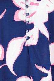 Product shot of the Palmilla Floral Top – Navy in colour Navy, showing detail