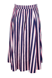 Product shot of the Palmilla Stripe Skirt – Navy in colour Navy, from the back
