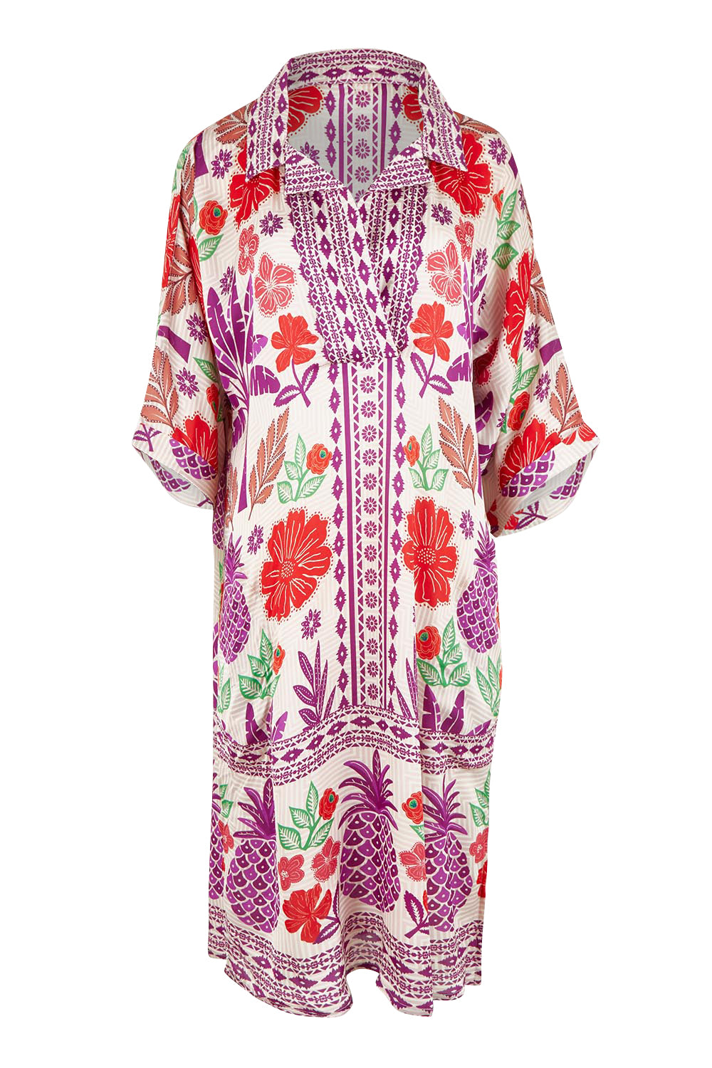Product shot of the Parisio Modal Blend Kaftan in colour Fuchsia (Purple), from the front
