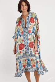 A model wearing the Parisio Modal Blend Kaftan in colour Navy (Blue), from the front, cropped image