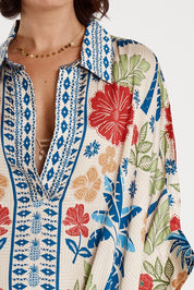 A model wearing the Parisio Modal Blend Kaftan in colour Navy (Blue), from the front, cropped image