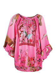 Product shot of the Sachiko Top – Fuchsia in colour Fuchsia, from the front
