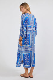 Model Genericm wearing size sample of the Samora Kaftan Dress – Ocean in colour Ocean, from the front
