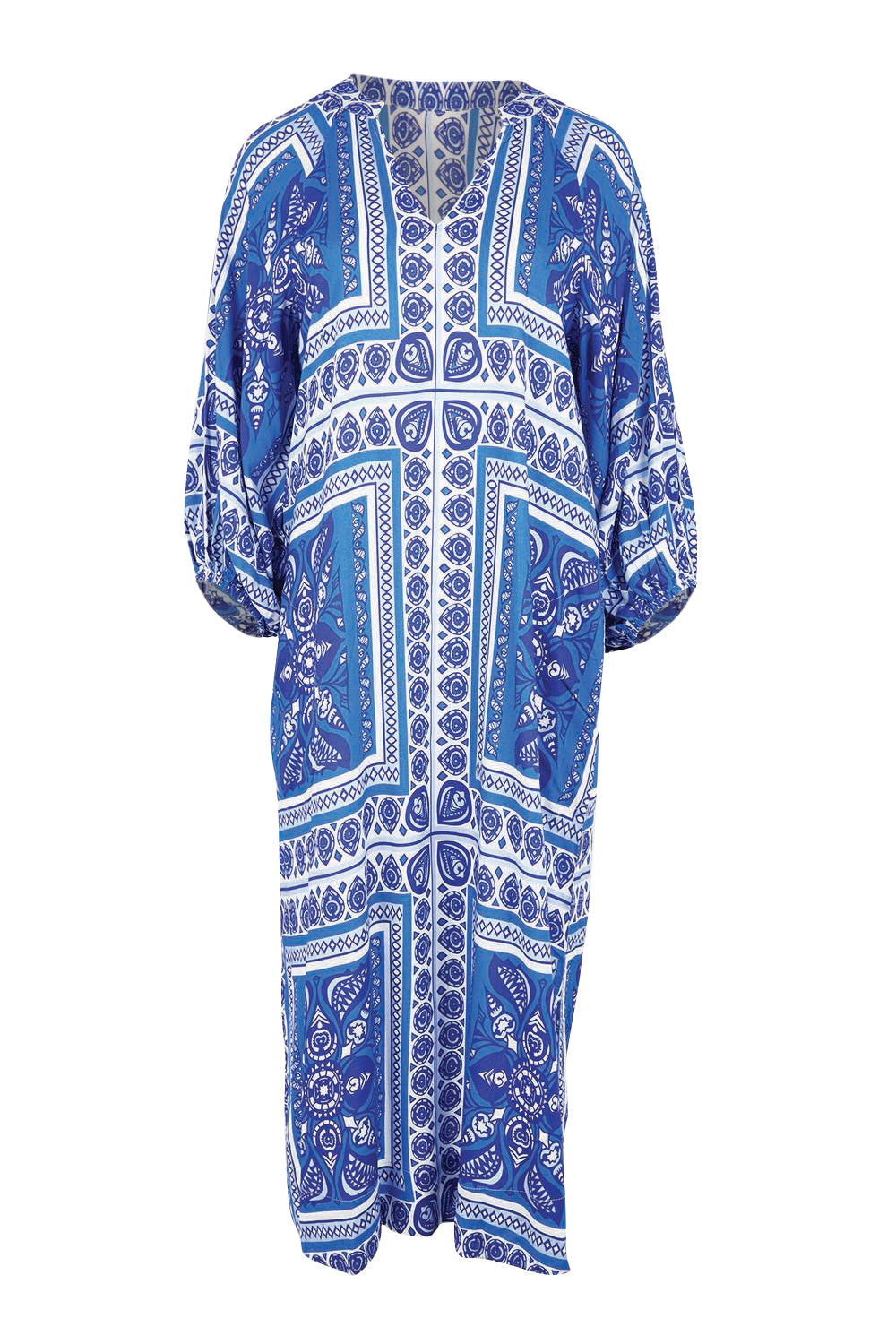Product shot of the Samora Kaftan Dress – Ocean in colour Ocean, from the front