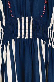 Product shot of the Sandos Maxi Dress – Navy in colour Navy, showing detail