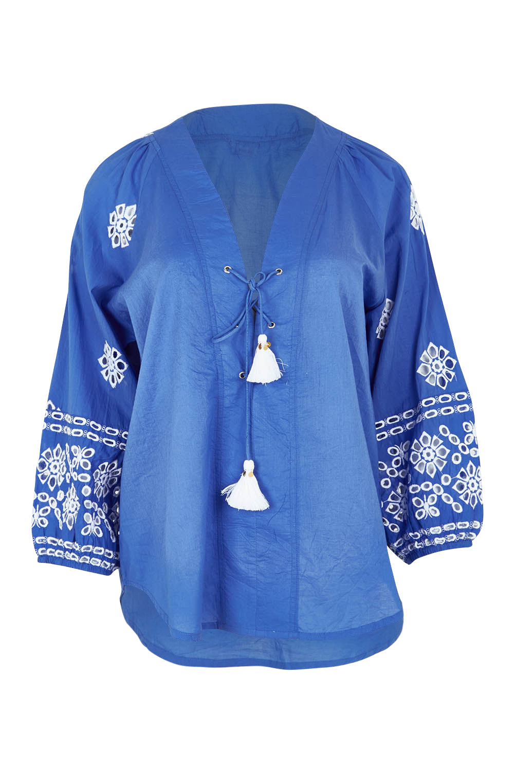 Product shot of the St Luca Cotton Top in colour Ocean (Blue), from the front