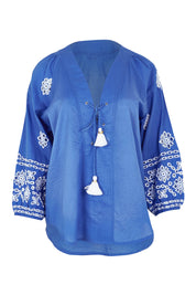 Product shot of the St Luca Cotton Top in colour Ocean (Blue), from the front