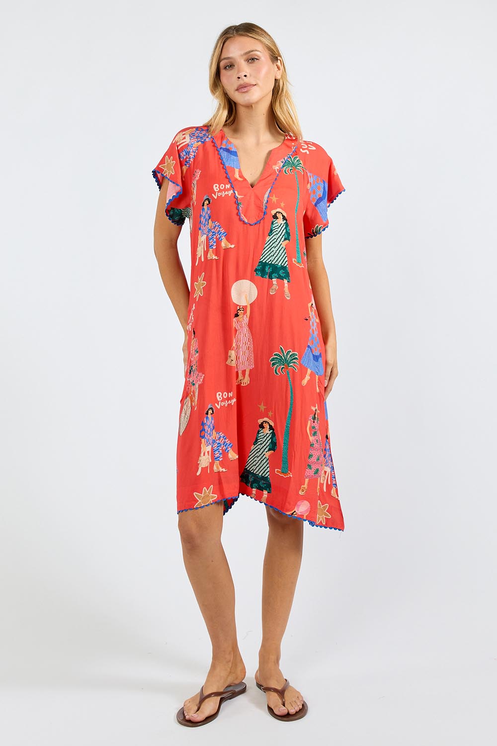 Model Genericm wearing size sample of the Summer Vibes Dress – Melon in colour Melon, from the front
