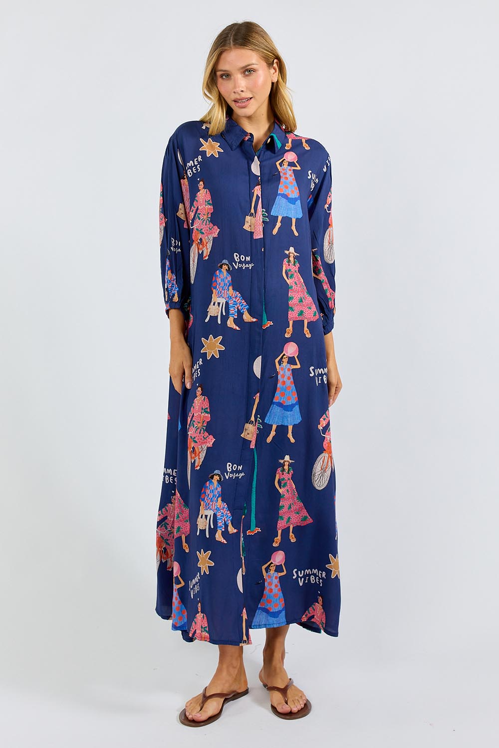 Model Genericm wearing size sample of the Summer Vibes Shirtdress – Navy in colour Navy, from the front