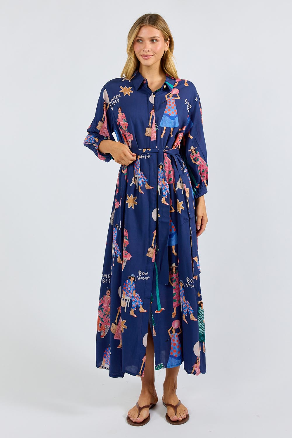 Model Genericm wearing size sample of the Summer Vibes Shirtdress – Navy in colour Navy, from the front