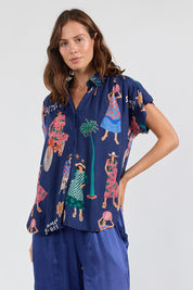 Model Genericm wearing size sample of the Summer Vibes Top – Navy in colour Navy, in a cropped view