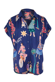 Product shot of the Summer Vibes Top – Navy in colour Navy, from the front