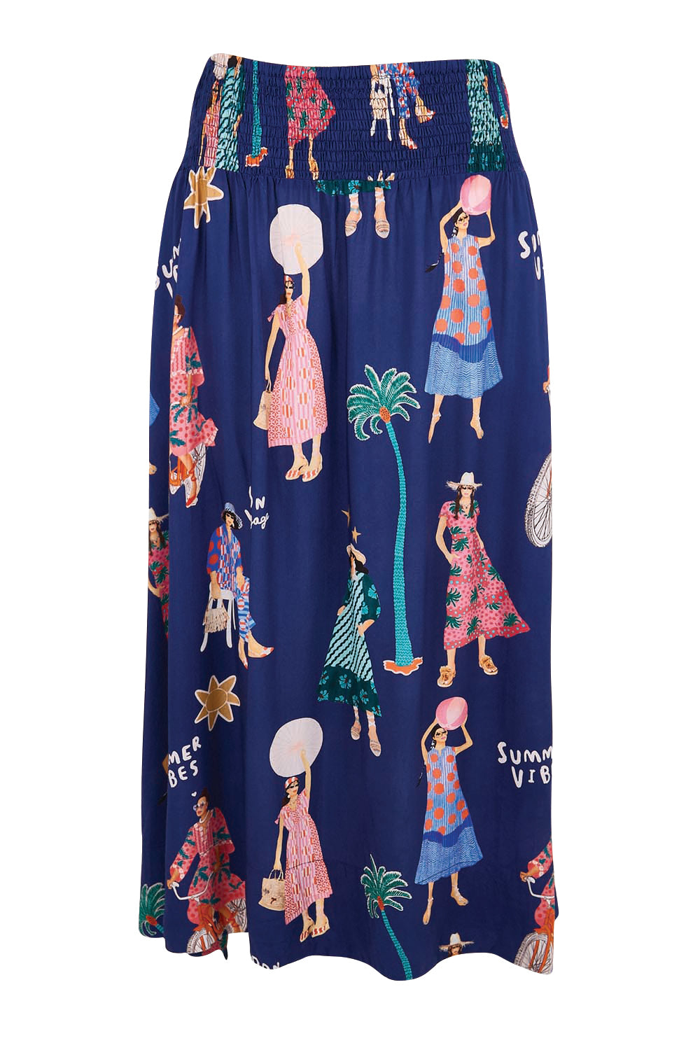 Product shot of the Summer Vibes Skirt – Navy in colour Navy, from the front