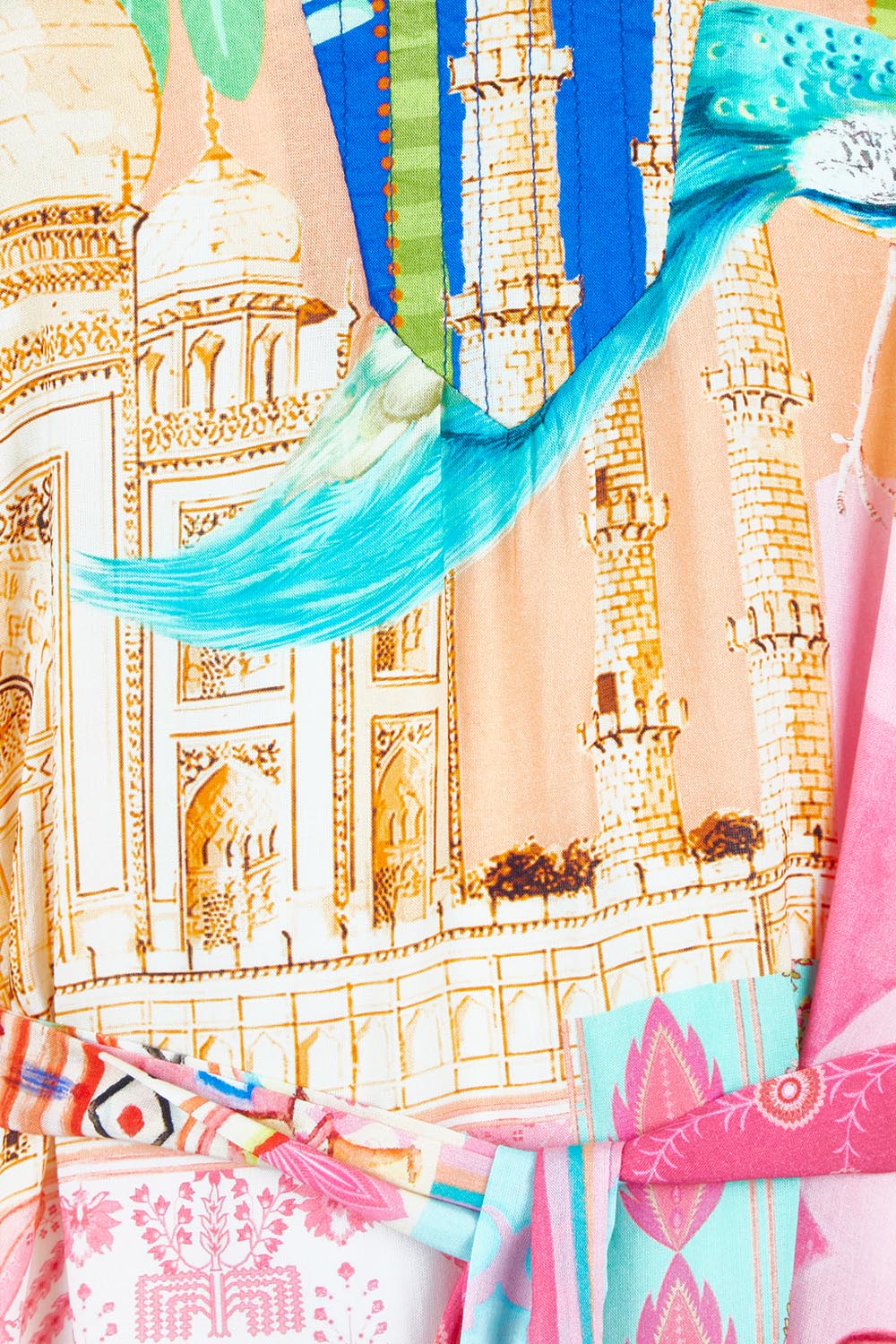Product shot of the Taj Kaftan in colour Multi, detail