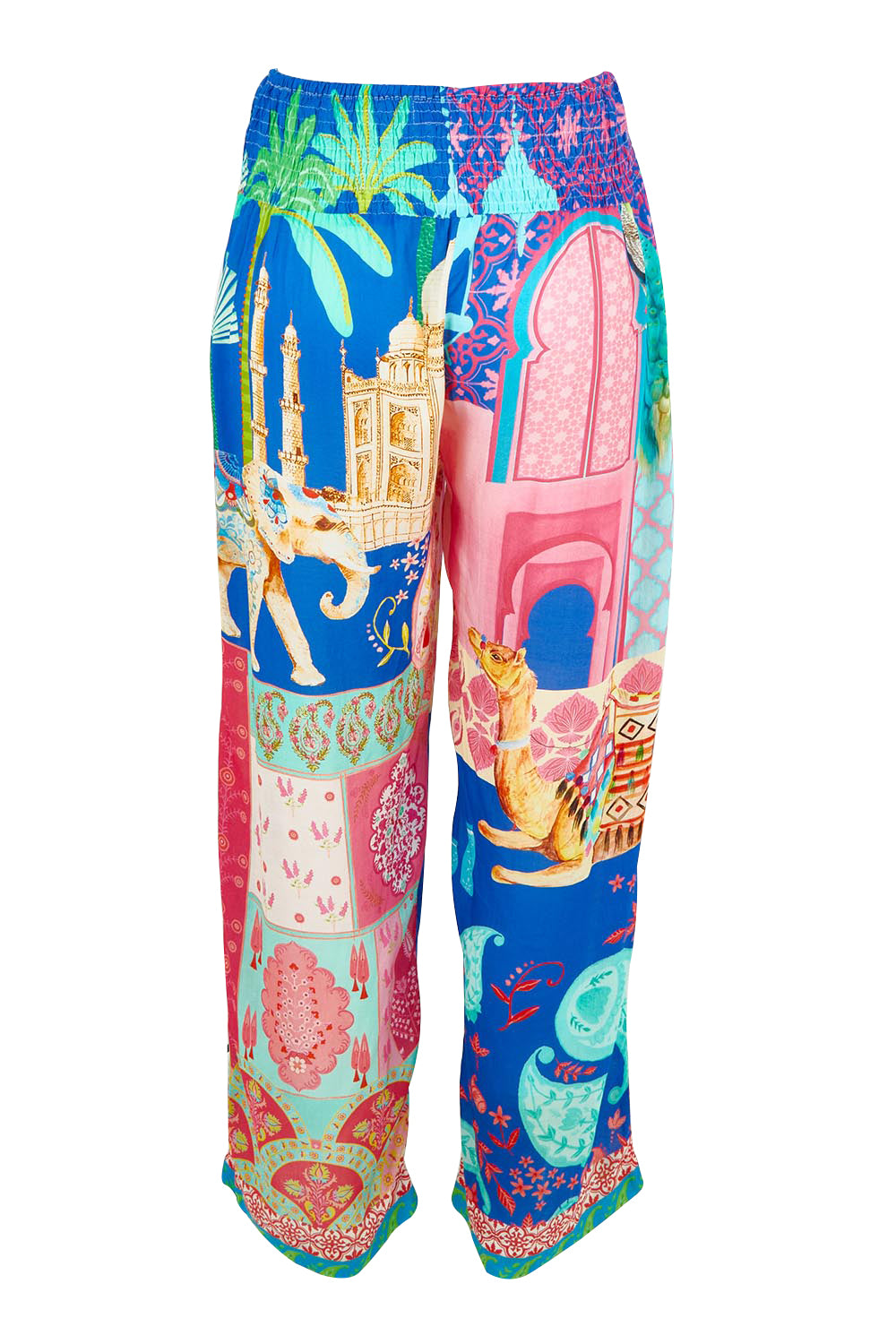 Product shot of the Taj Pant in colour Multi (Blue), from the back
