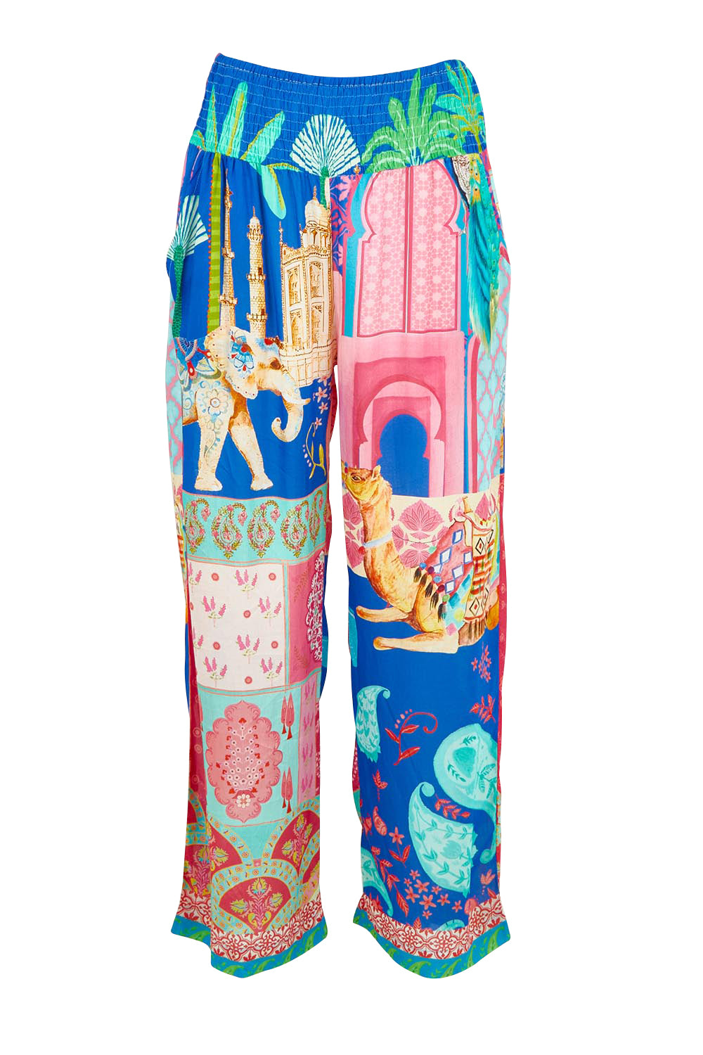 Product shot of the Taj Pant in colour Multi (Blue), from the front