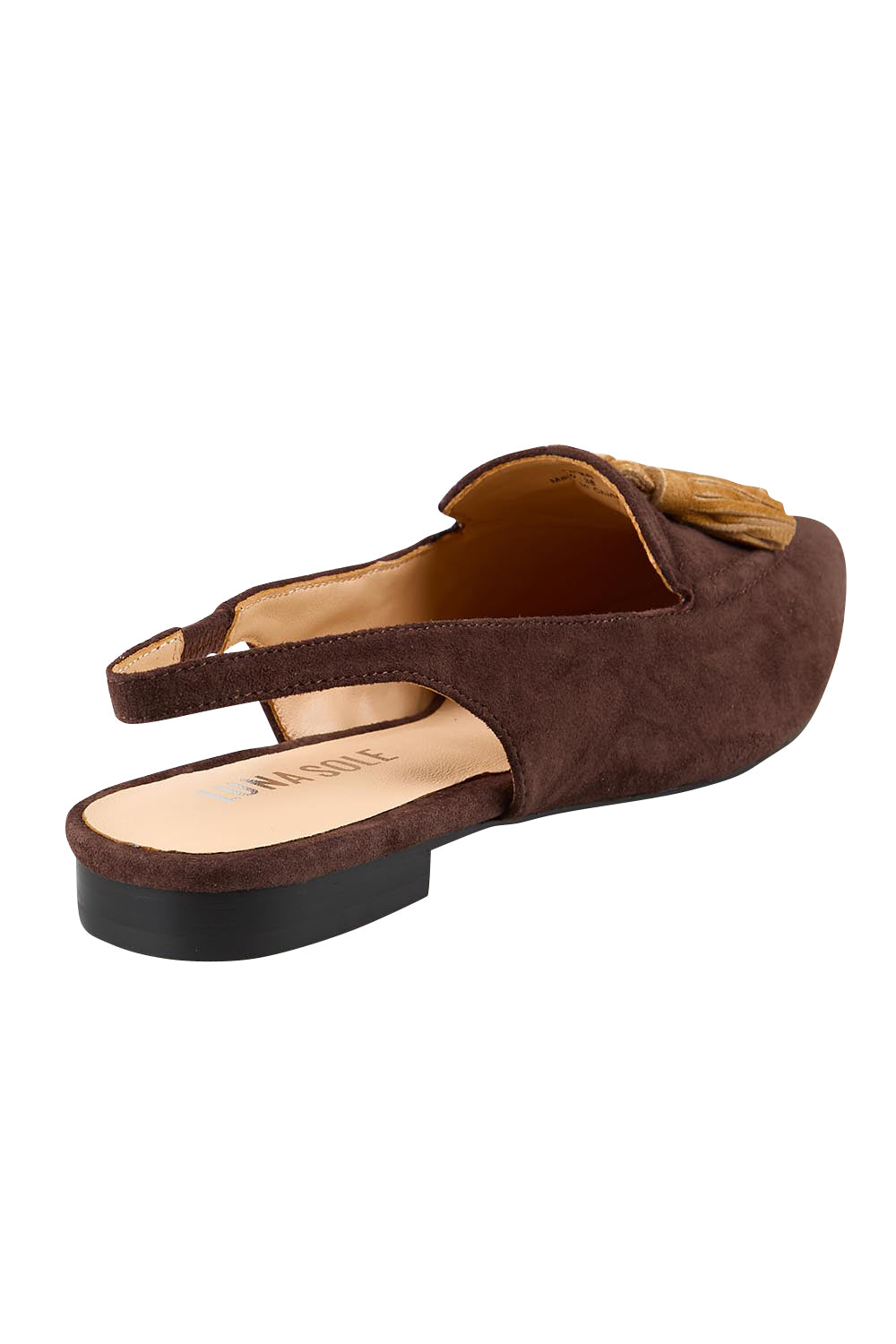 Product shot of the Piper Slingback Flat - Chocbrown in colour Chocbrown, from the back