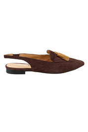 Product shot of the Piper Slingback Flat - Chocbrown in colour Chocbrown, from the front