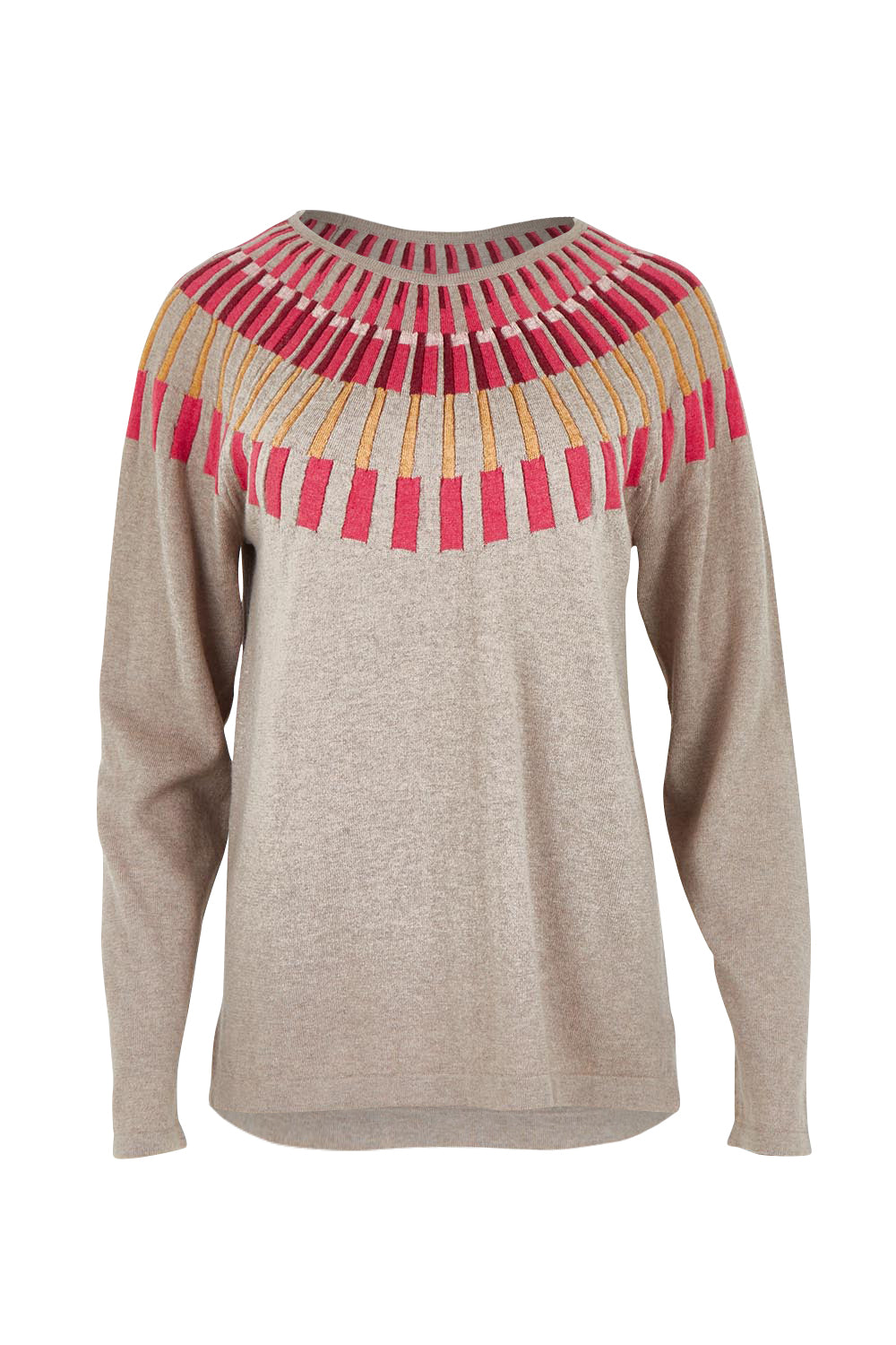 Product shot of the Josephine Merino Sweater in colour Mushroom, from the front