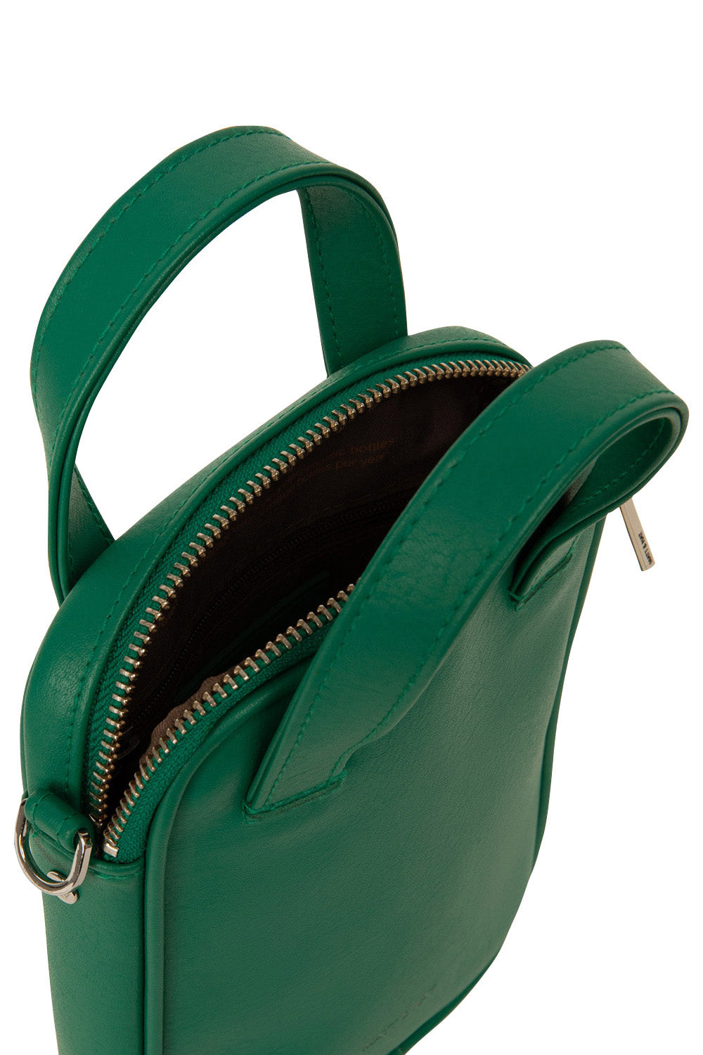 Product shot of the Leap Vegan Crossbody Bag in colour Peacock (Green), detail