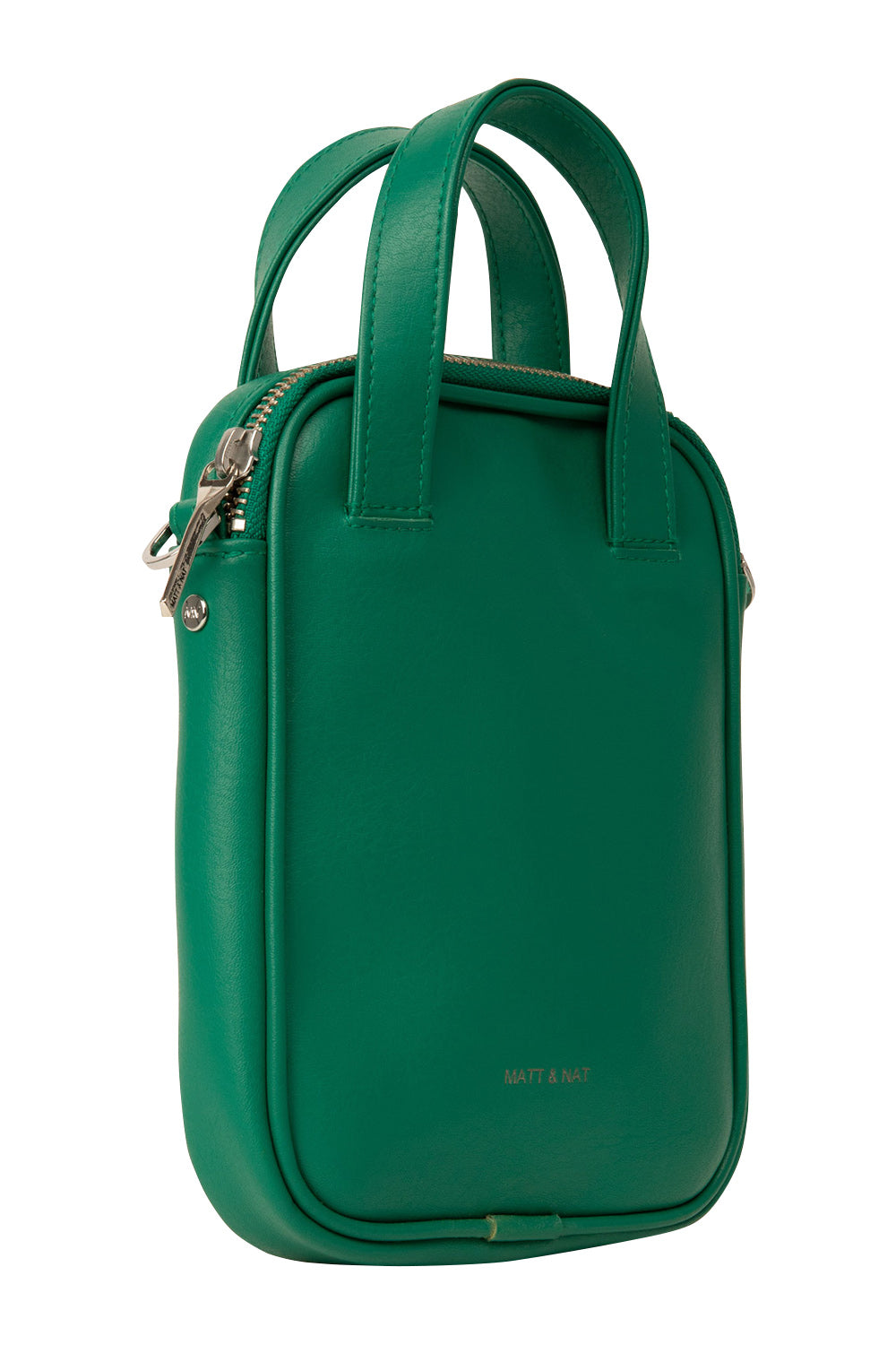 Product shot of the Leap Vegan Crossbody Bag in colour Peacock (Green), detail