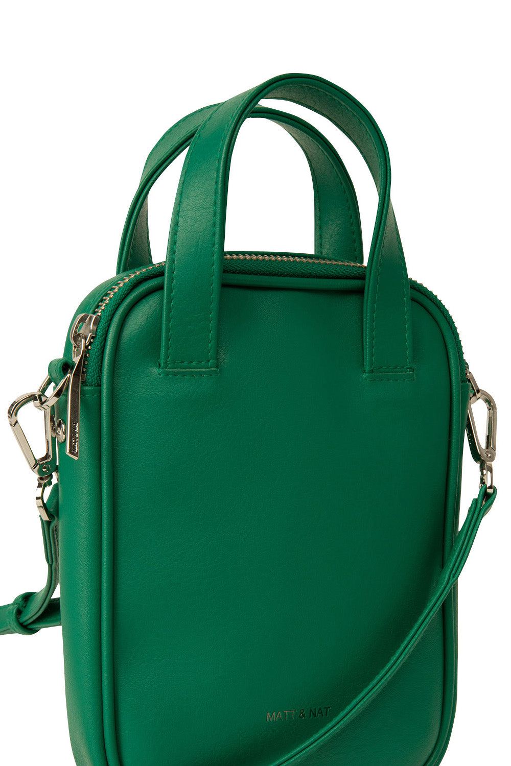 Product shot of the Leap Vegan Crossbody Bag in colour Peacock (Green), detail