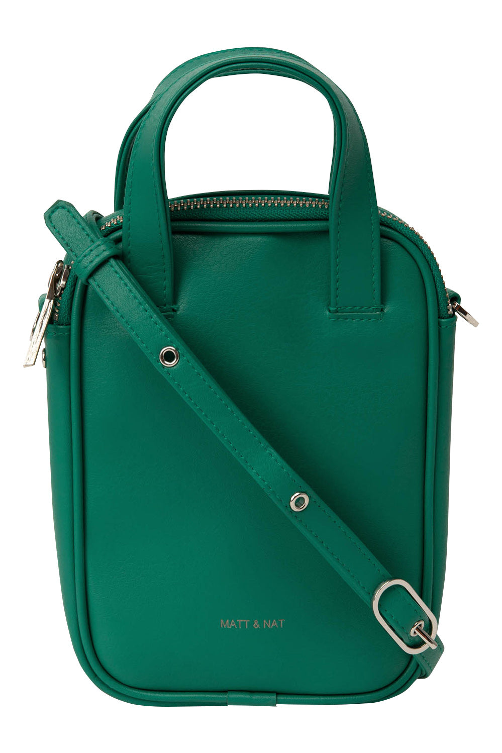 Product shot of the Leap Vegan Crossbody Bag in colour Peacock (Green), from the front