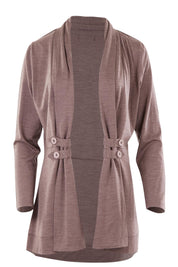 Product shot of the Merino Side Button Cardigan in colour Mocha, from the front