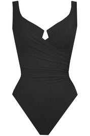 Product shot of the Escape Underwired Shaping Swimsuit in colour Black (Black), from the front