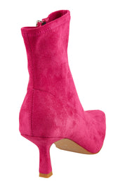 Product shot of the Audry Suede Ankle Boot in colour Fushiasued (Pink), from the back