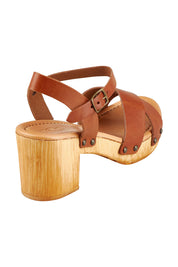 Product shot of the Byron Italian Leather Clog Heel in colour Tanleath, from the back