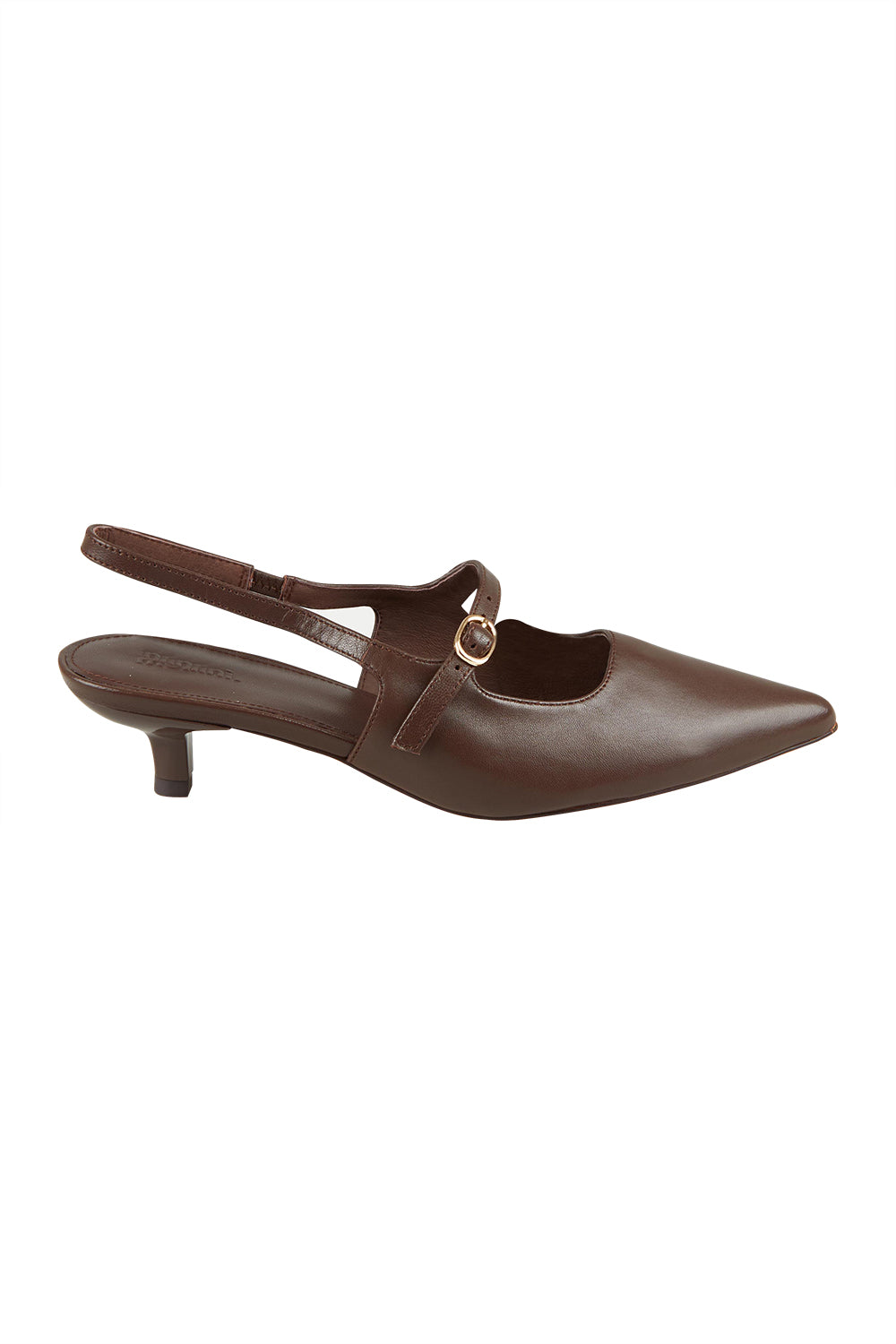 Product shot of the Candor Leather Heel in colour Chocleath, from the front