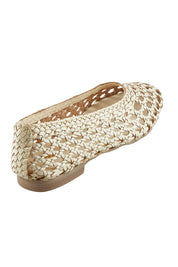 Product shot of the Doetta Leather Woven Flat in colour Cream (White), from the back