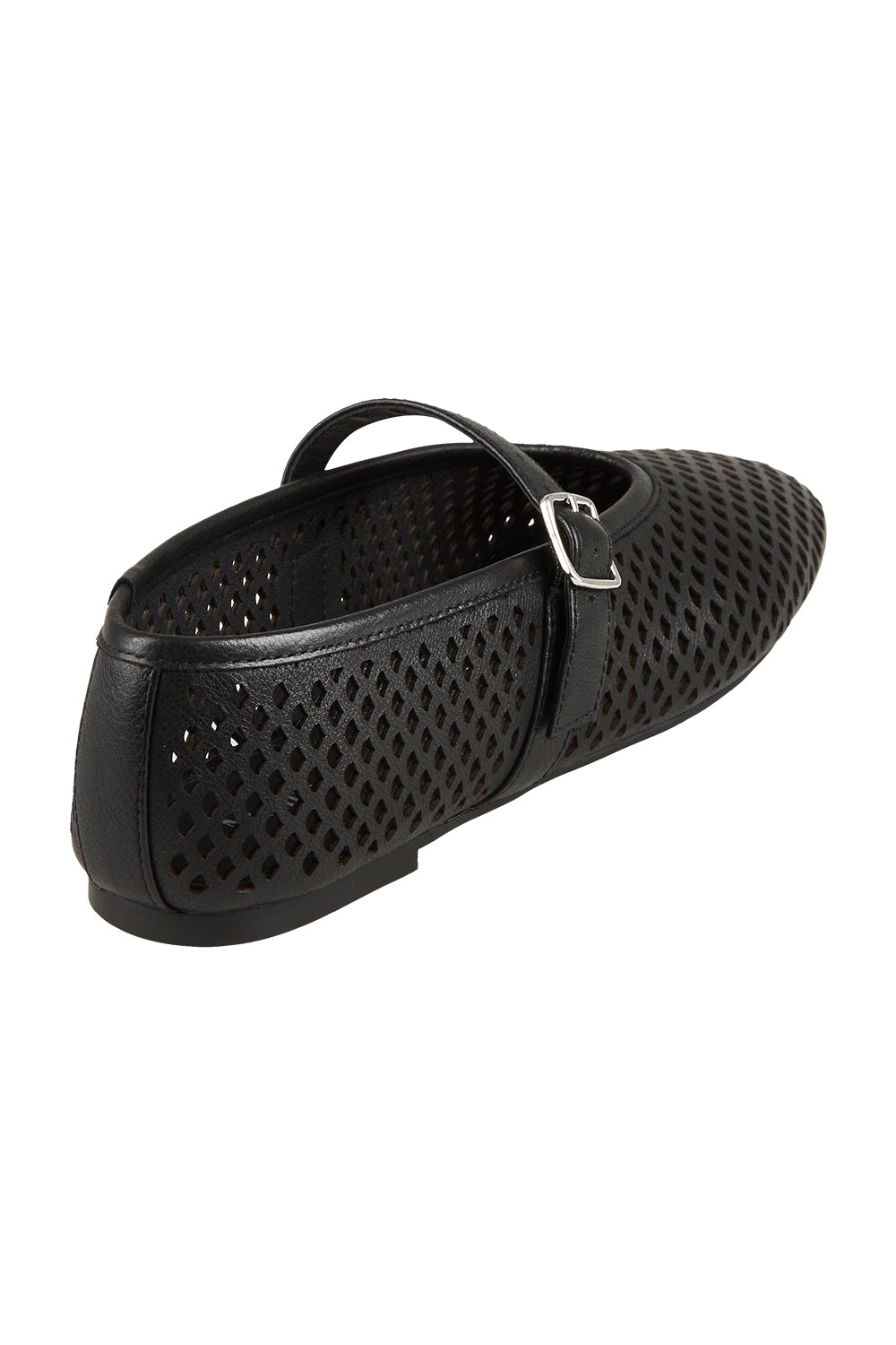 Product shot of the Elony Leather Flat in colour Blackleath (Black), from the back