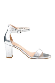 Product shot of the Gessie Heel in colour Silver (Metallics), from the front
