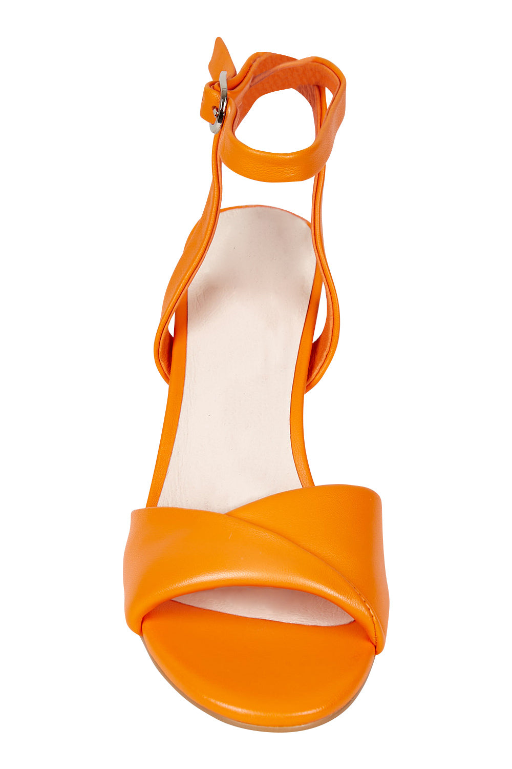 Product shot of the Grayce Leather Heel in colour Orange, detail