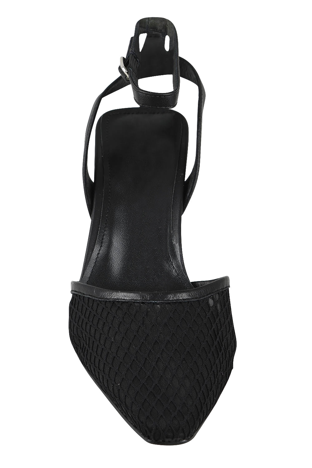 Product shot of the Masey Leather Heel in colour Blackmesh (Black), detail