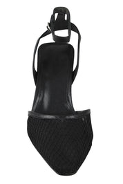 Product shot of the Masey Leather Heel in colour Blackmesh (Black), detail