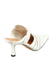 Product shot of the Merly Leather Mule Heel in colour White (White), from the back