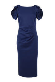 Product shot of the Monelli Rosette Sleeve Dress in colour Navy (Blue), from the front